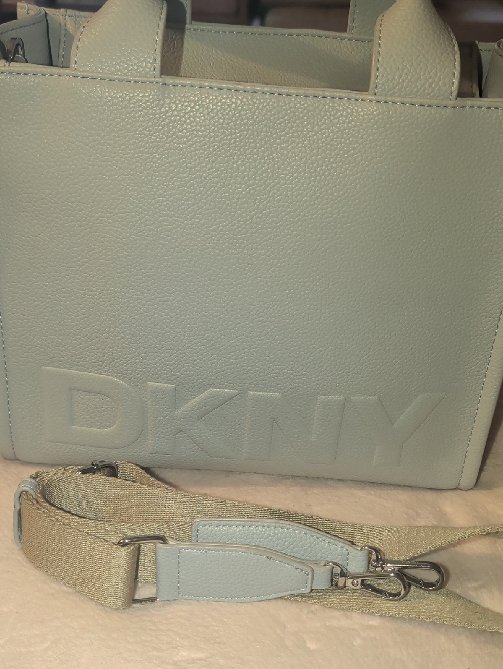 DKNY Pale Blue Pebble Leather Tote with Removable Strap